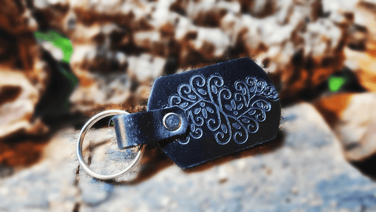 Handmade Embossed Leather Keychain - Buffalo Artisanal - PC-159N