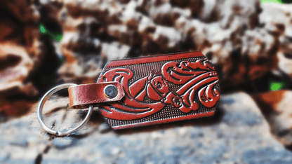 Handmade Embossed Leather Keychain - Buffalo Artisanal - PC-252